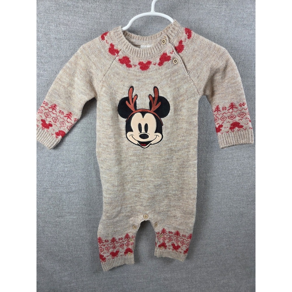 Disney Baby Mickey Mouse Reindeer Holiday One Piece Knit 6-9 Mos Christmas